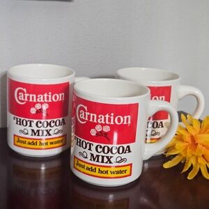 Set of 3 Vintage Carnation Hot Cocoa Mix Mugs